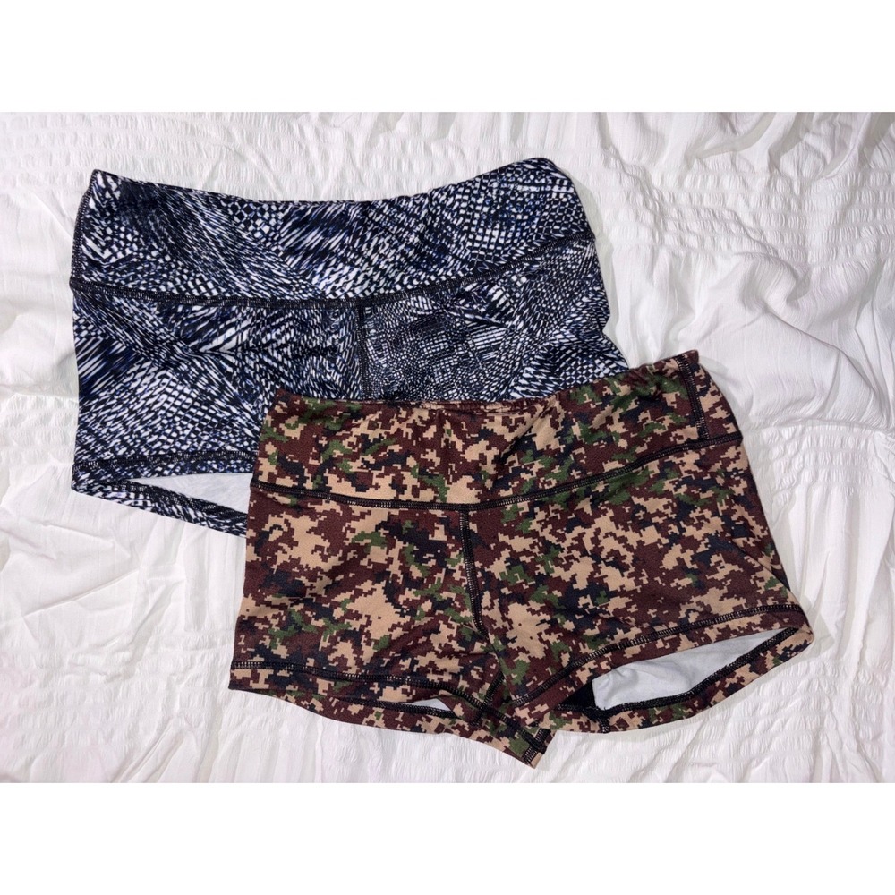 Fleo Womens Workout Shorts Bundle Digital Camo & Geometric Blue Small 2pk T05-13